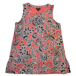 J. Jill Wearever Sleeveless Top S Coral Pink Floral Paisley Tank Rayon Stretch